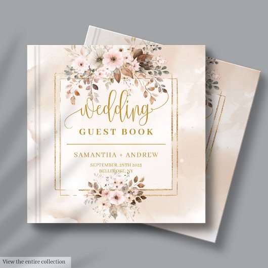 Blass Pink und Gold Herbst Boho Wedding Gästebuch
