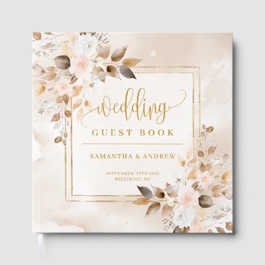 Blass Pink und Gold Herbst Bouquet Hochzeitsbuch Gästebuch (Vorderseite)