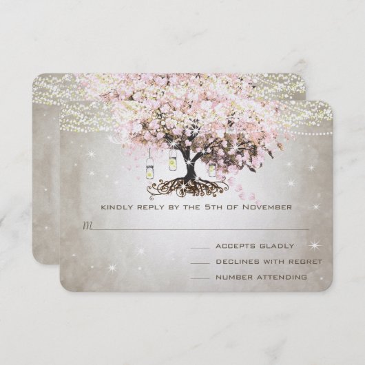 Blass rosa Herzleaf Wedding RSVP (Vorne/Hinten)