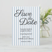 Blass staubblau und weiß gestreift save the date (Stehend Vorderseite)