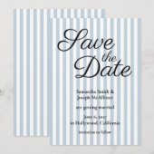 Blass staubblau und weiß gestreift save the date (Vorne/Hinten)