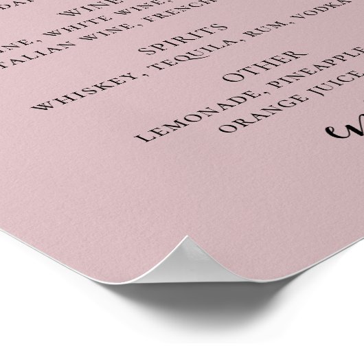 Blass staubige rosa Drehschrift Hochzeit alkoholis Poster (Ecke)