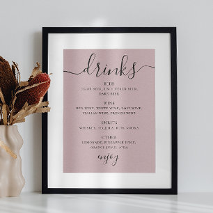 Blass staubige rosa Drehschrift Hochzeit alkoholis Poster