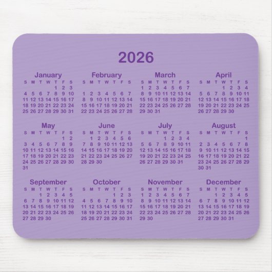 Blass- und Königslila 2026 Kalender Mousepad (Vorne)