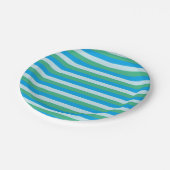 Blassblau, Aqua-Grün und türkisfarbene Streifen Pappteller (Schrägansicht)