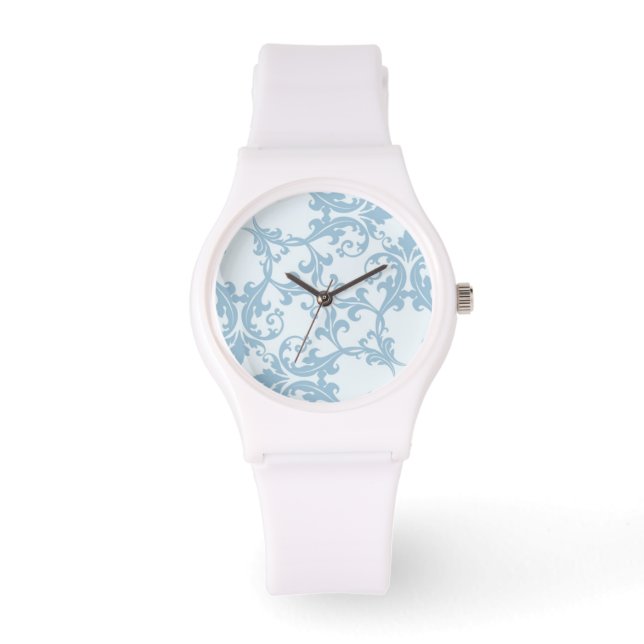 Blassblau Damask Armbanduhr (Vorderseite)