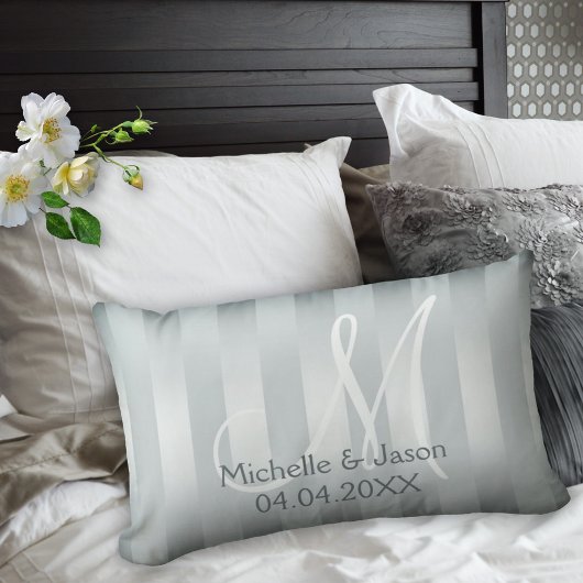 Blassblau, grau, gestreiftes Hochzeitskissen Lendenkissen