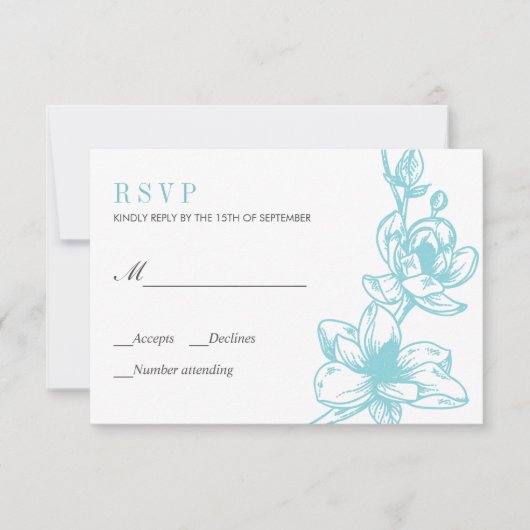 Blassblau | Magnolische Blume Bloom | HochzeitsrSV RSVP Karte (Vorderseite)