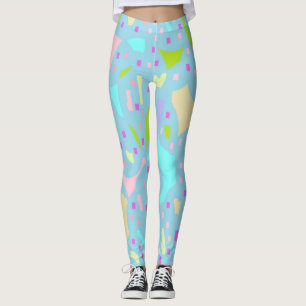 Blassblau mit rosa-gelber Liliengrün Leggings