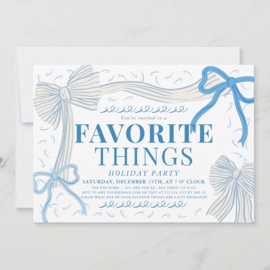 Blassblaue Bows Lieblings-Things-Feier Einladung (Vorderseite)