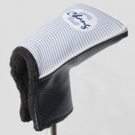 Blassblaue graue und weiße Streifen mit Monogramm Golf Headcover
