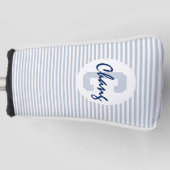 Blassblaue graue und weiße Streifen mit Monogramm Golf Headcover (Vorderseite)