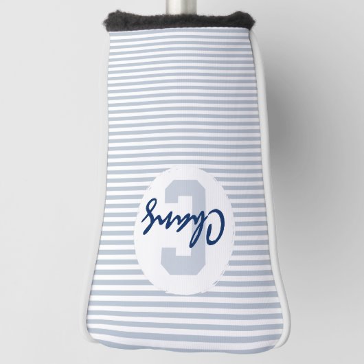 Blassblaue graue und weiße Streifen mit Monogramm Golf Headcover (Rotieren 90)