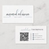 Blassblaue Kalligrafie Script QR-Code Visitenkarte (Vorne/Hinten)