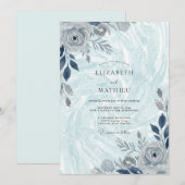 Blassblaue kristalline Winterhochzeit Einladung (Vorne/Hinten)