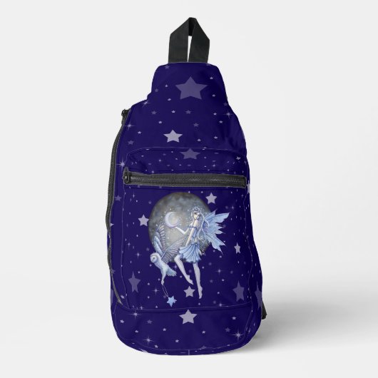 Blassblaue Märchen und Eule Starry Fantasy Art Crossbody Bag (Vorderseite)