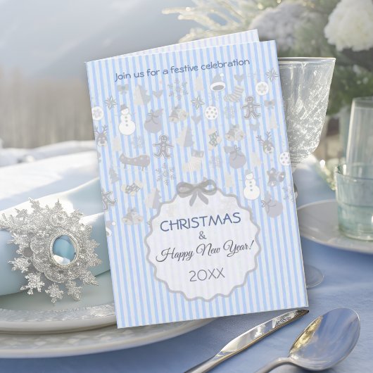 Blassblaue Pastellstreifen Whimsical Weihnachten S Einladung