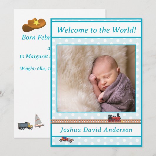 Blassblaue Polka-Dot Baby Boy Geburtsankündigung Ankündigung (Vorne/Hinten)