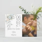 Blassblaue Rose Wasserfarben Foto Save the Date (Stehend Vorderseite)