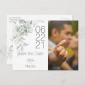 Blassblaue Rose Wasserfarben Foto Save the Date Postkarte (Vorne/Hinten)