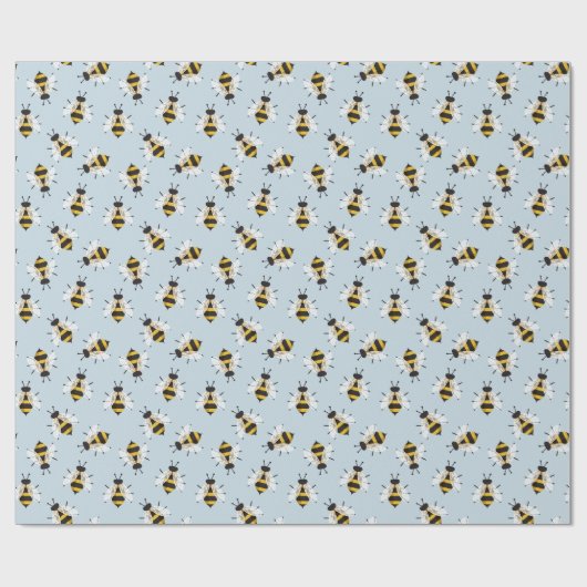 Blassblaue Rustikale BienenIllustration Geschenkpapier (Flach)