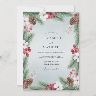 Blassblaue rustikale Winterhochzeit Einladung