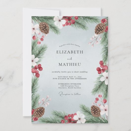 Blassblaue rustikale Winterhochzeit Einladung (Vorderseite)