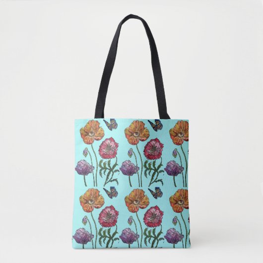 Blassblaue Shabby Poppy Tote Bag Tasche (Vorderseite)