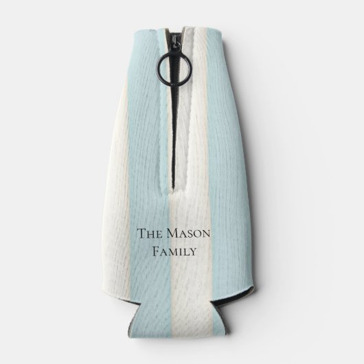 Blassblaue und antike weiße Streifen Mit Monogramm Flaschenkühler (Rückseite)