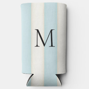 Blassblaue und antike weiße Streifen Mit Monogramm Selters Dosenkühler