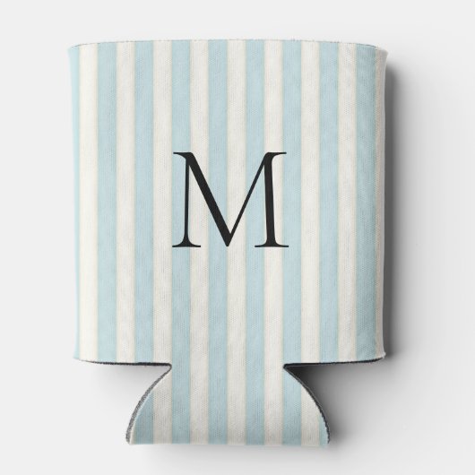 Blassblaue und Elfenbeinstreifen Mit Monogramm Dosenkühler (Rückseite)