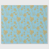 Blassblaue und goldfarbene Pflanze und Blätter Geschenkpapier (Flach)