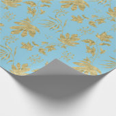 Blassblaue und goldfarbene Pflanze und Blätter Geschenkpapier (Ecke)