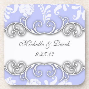 Blassblaue und weiße florale Damast-Hochzeit Untersetzer