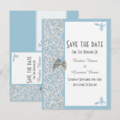 Blassblaue und weiße traditionelle Spitze Save the Ankündigungspostkarte (Vorne/Hinten)