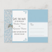 Blassblaue und weiße traditionelle Spitze Save the Ankündigungspostkarte (Rückseite)