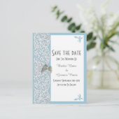Blassblaue und weiße traditionelle Spitze Save the Ankündigungspostkarte (Stehend Vorderseite)