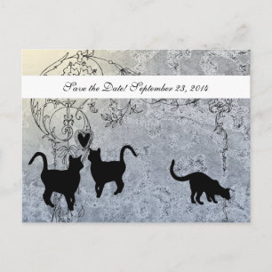 Blassblaue Vintage Katze Save the Date Ankündigungspostkarte