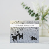 Blassblaue Vintage Katze Save the Date Ankündigungspostkarte (Stehend Vorderseite)