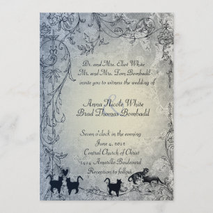 Blassblaue Vintage-Shabby-Gartenkatze Hochzeit Einladung