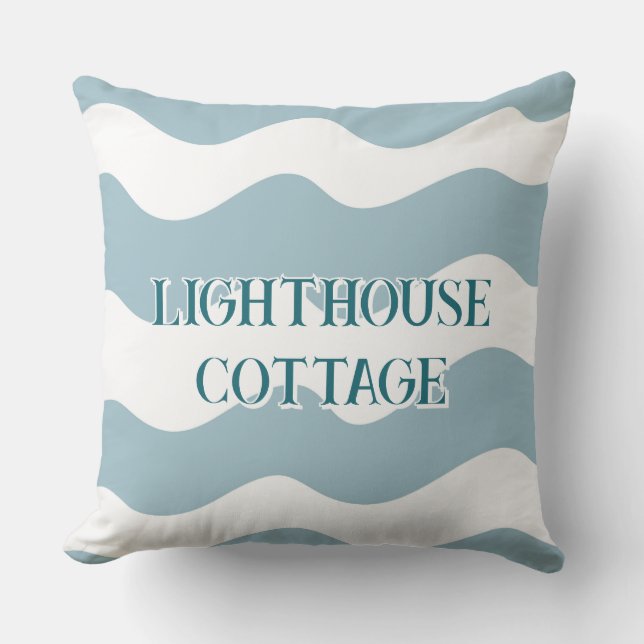 Blassblaue Waves bearbeitbarer Text Kissen (Vorderseite)