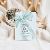 Blassblauer Bow Elegante Erster Geburtstag Einladung