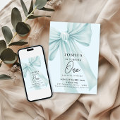 Blassblauer Bow Elegante Erster Geburtstag Einladung