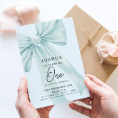 Blassblauer Bow Elegante Erster Geburtstag Einladung