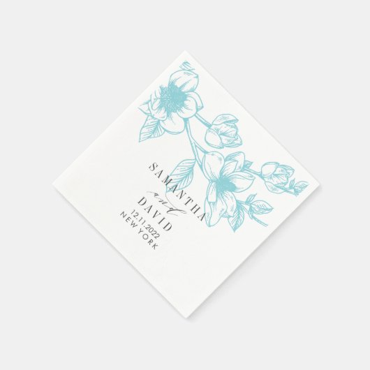 Blassblauer Magnolia Hochzeit personalisiert Serviette (Ecke)