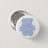 Blassblauer Pastell-Gingham-Teddybär Button (Vorne & Hinten)