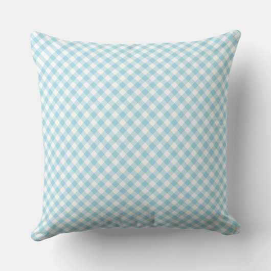 Blassblauer Weißer Karo Gingham Pattern Kissen (Rückseite)