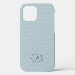 Blassblauer weißer Polka Dot Gerahmtes Monogramm Case-Mate iPhone Hülle