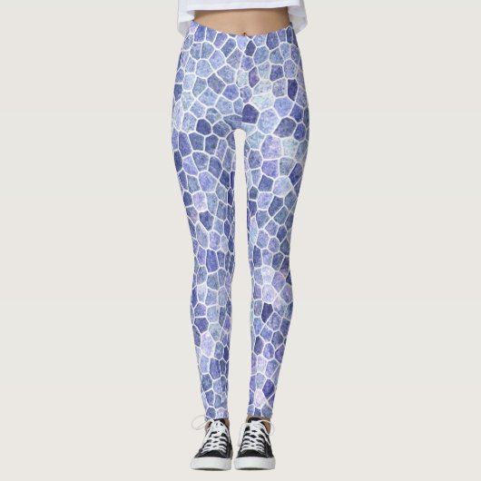Blassblaues Cobbled Patchwork Terrazo Muster Leggings (Vorderseite)