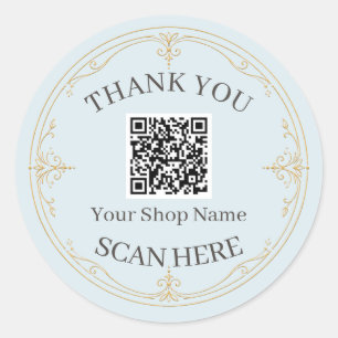 Blassblaues Gold Kleines Unternehmen QR-Code Danke Runder Aufkleber